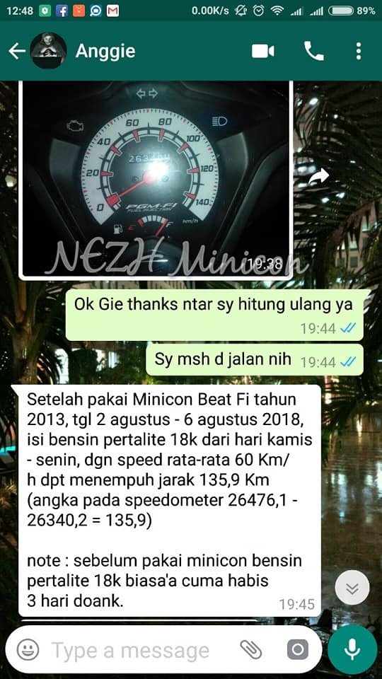 Screenshot testimoni pengguna MINICON, Honda Beat FI 2013