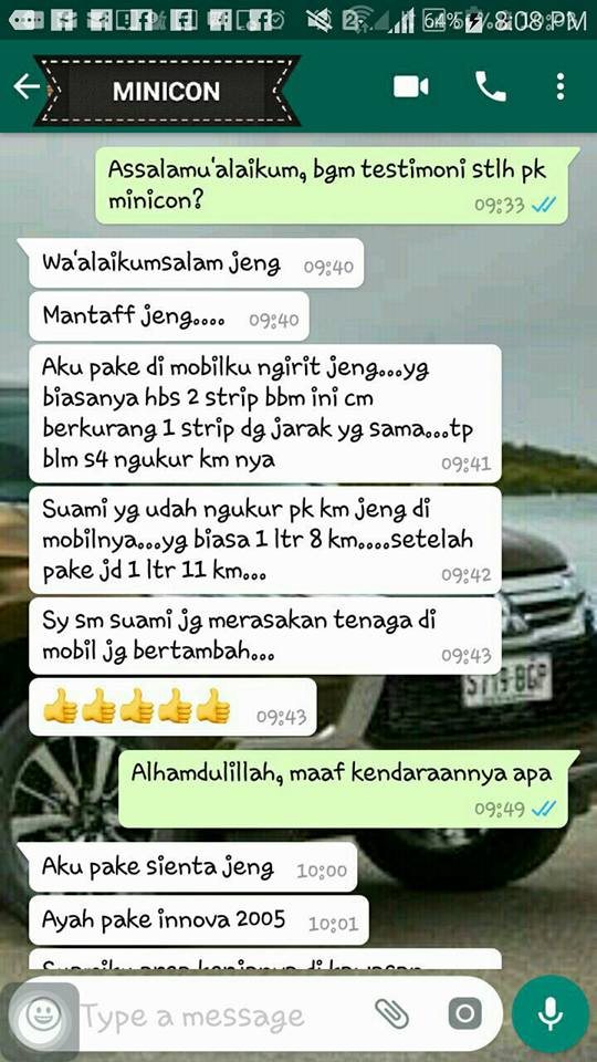 Screenshot testimoni pengguna MINICON, Sienta